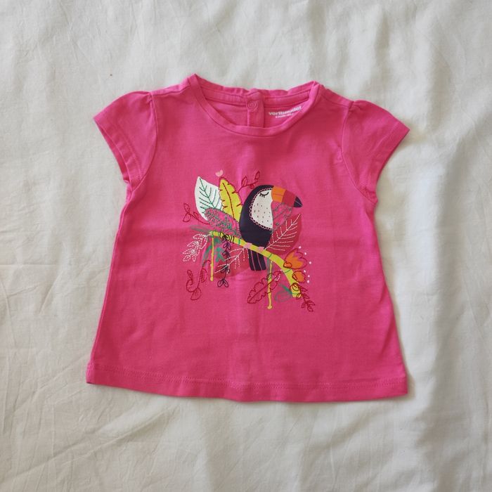 T-shirt bébé Vertbaudet 3 mois rose motif oiseau manches courtes - photo numéro 2