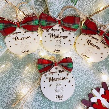 Boule de Noël en bois Maîtresse, nounou, Atsem, parrain, marraine _ Cadeau maîtresse