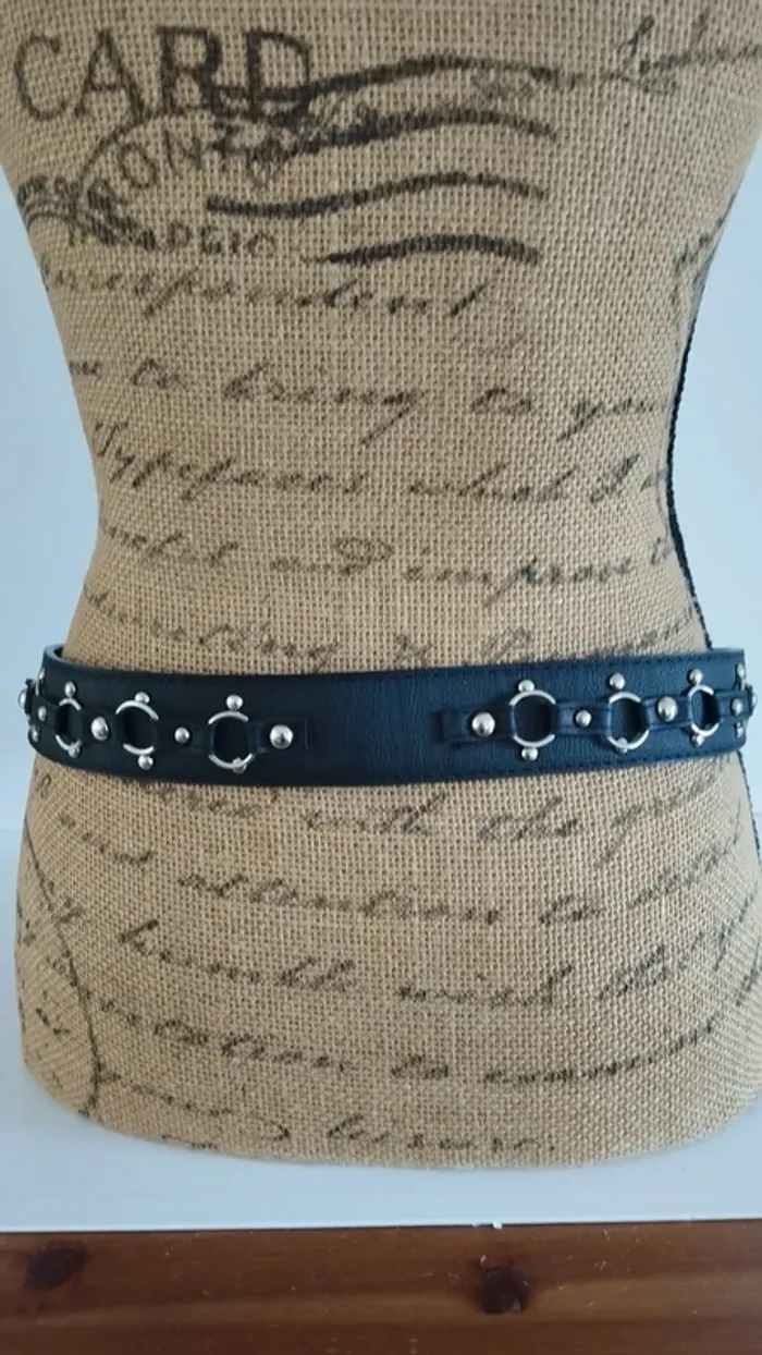 Ceinture noire multi ronds argenté 90 cm - photo numéro 6