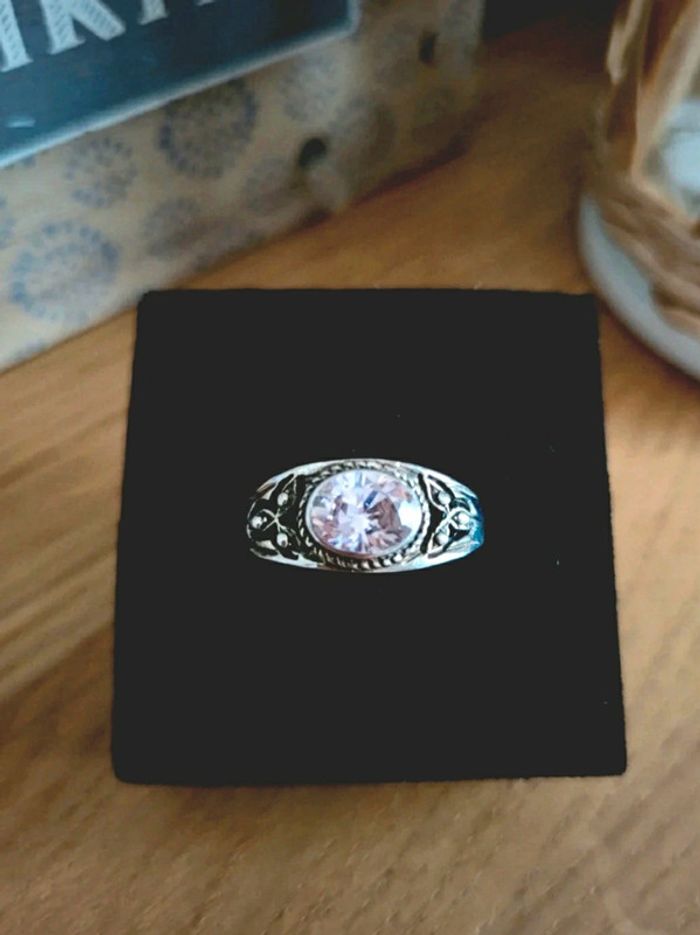 Bague argent 925 et pierre en zirconium rose taille 60 Maty