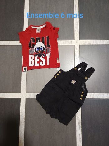 Ensemble 6 mois t-shirt rouge et salopette short