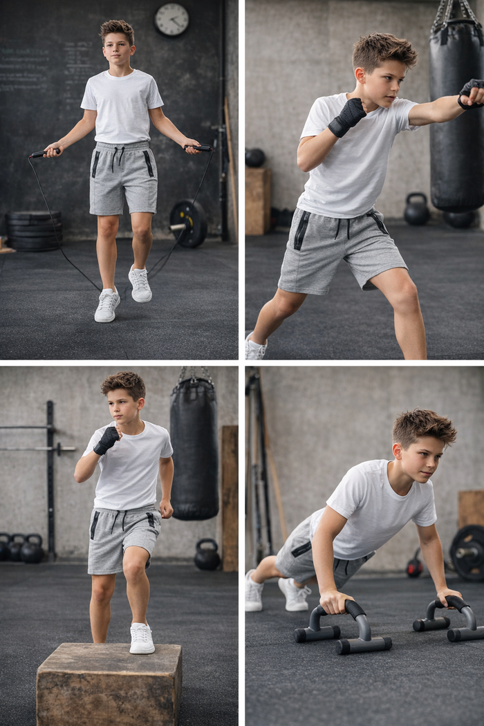 Short de sport garçon WORKOUT – Gris – Taille XS