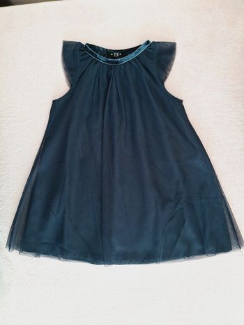 Robe de fête en tulle à paillettes bleu marine manches volant 3 ans