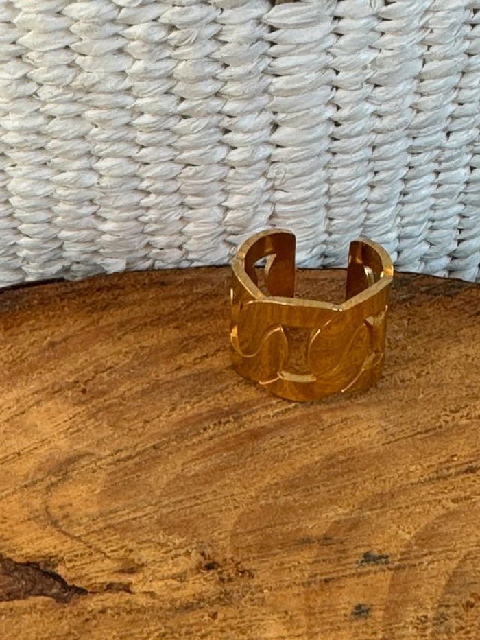 Bague large réglable gros maillons entrelacés acier inoxydable or - photo numéro 7