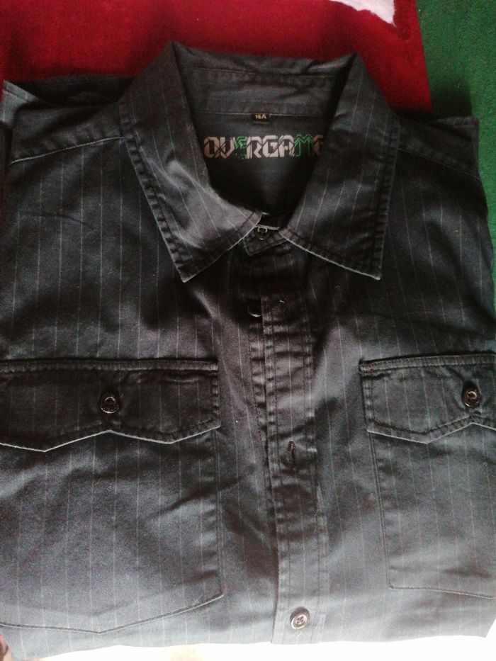 Chemise ados à rayures grise anthracite manches longues