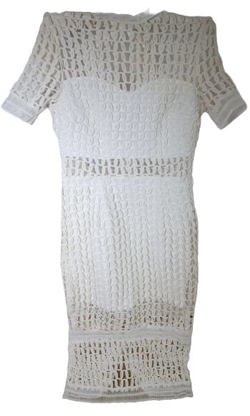 Vera & Lucy - Quiney - Robe Mi-Longue au Crochet - Ecru/Blanc - Femme Taille S - Neuve