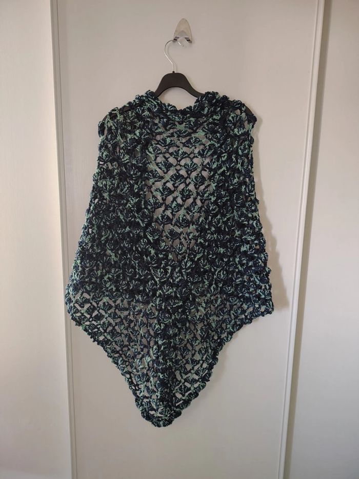 Châle marine et menthe fait main - photo numéro 3