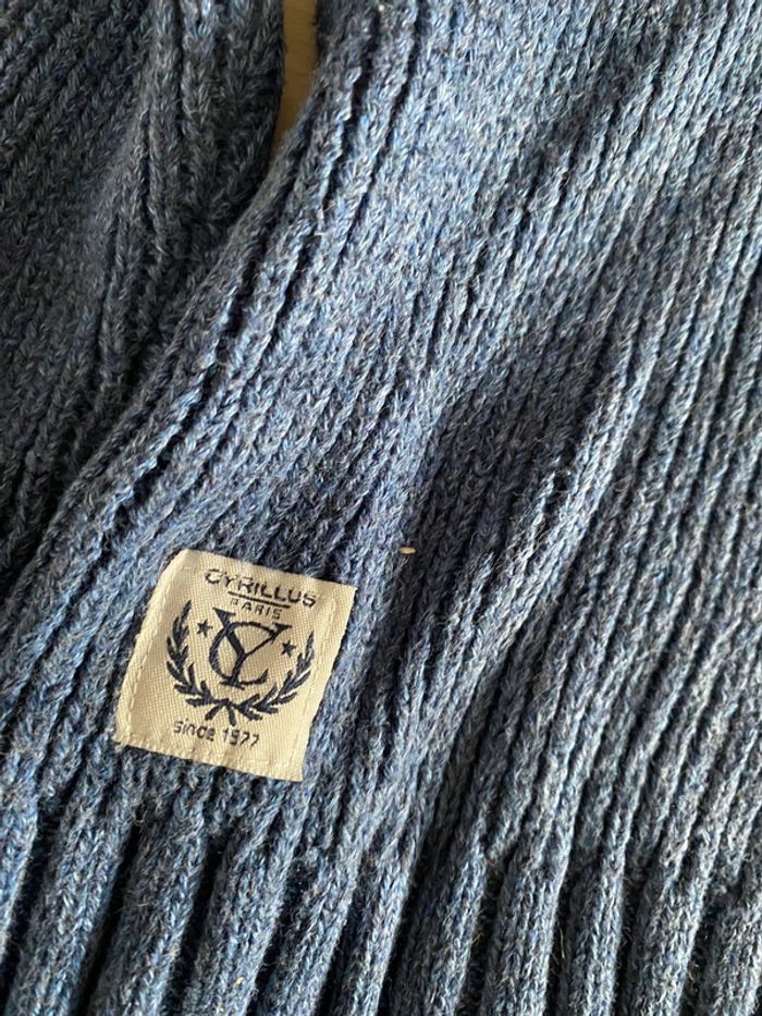 Pull garçon bleu 8 ans cyrillus col châle Paris 1977 - photo numéro 2
