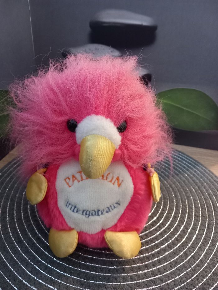 Peluche oiseau Ajena pâtisson rose 20 cm vintage
