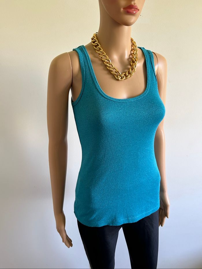 Débardeur turquoise pailleté sans manches Morgan taille XS TBE - photo numéro 2