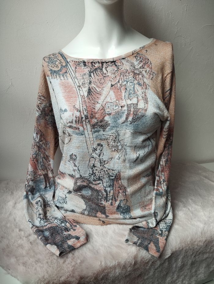 Blouse manches longues multicolore clair a paillettes vintage