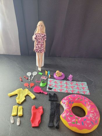 Lot Barbie + accessoires plage/piscine et sport 
