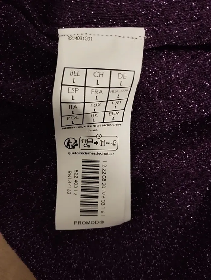 Blouse manches réglables violet à paillettes taille 40 Promod - photo numéro 7