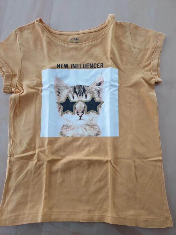 T-shirt fille 10 ans jaune chat