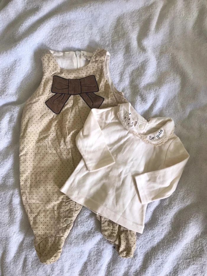 Grenouillère avec tshirt manches longues mixte neuf 🌸 taille 0/3 mois - photo numéro 2
