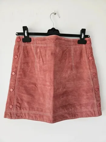 Mini-jupe en suédine/cuir véritable vieux rose Mango taille 38/M