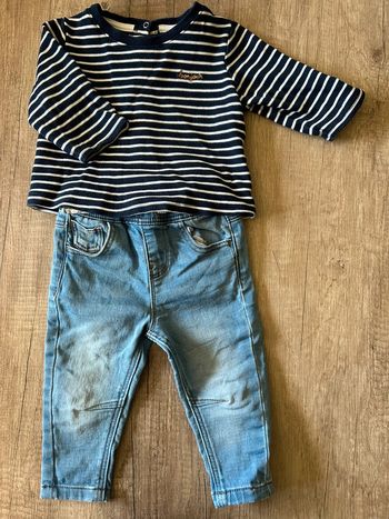 Ensemble jean pull léger manches longues 9 mois