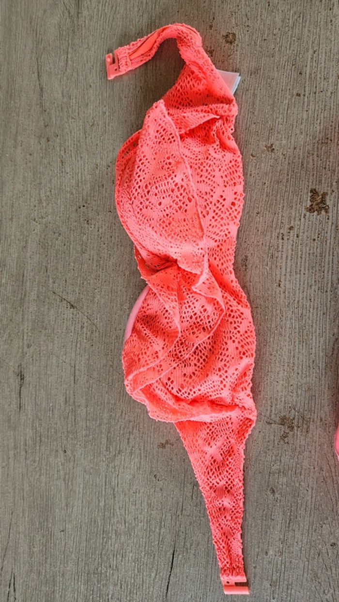 Bikini ado rose fluo en dentelle, sans bretelle, Ocean Club, 70B/34 - photo numéro 5