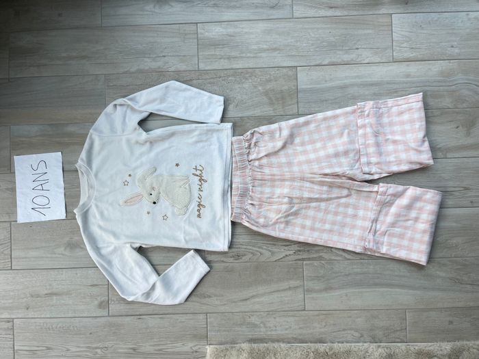 Pyjama pantalon à carreaux rose et blanc fille 10 ans