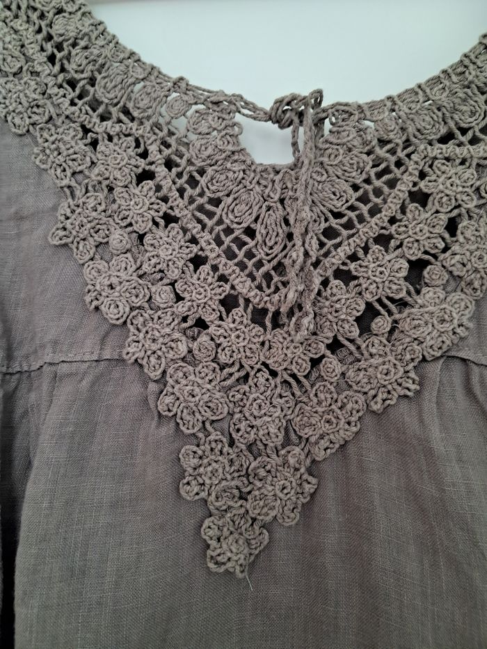 Robe trapèze en lin taupe - photo numéro 2