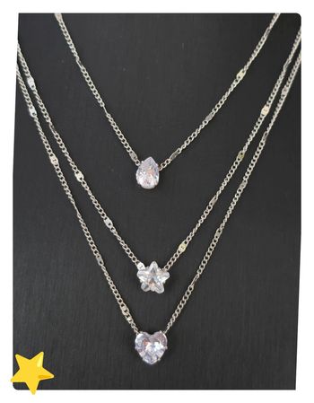 Collier multi-rangs avec pierre d'ornement goutte/étoile/coeur longueur 39-46cm acier inoxydable