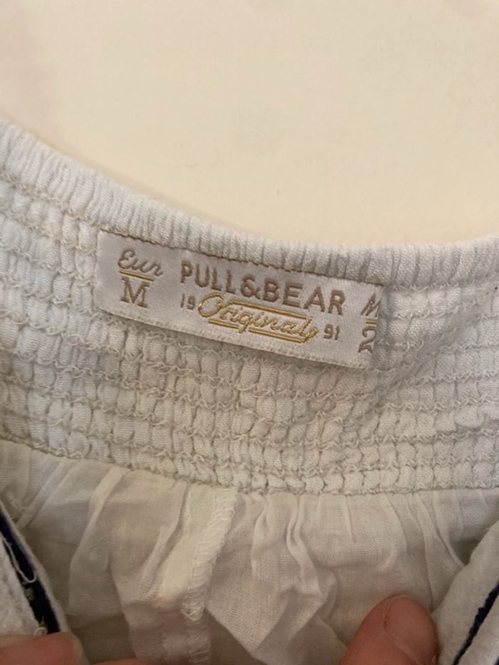 Robe blanche brodée bleu marine - Pull & Bear - Taille M - photo numéro 5