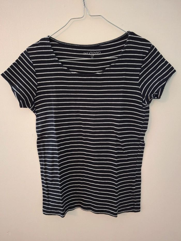 T-shirt manches courtes rayé in extenso marine et blanc XS