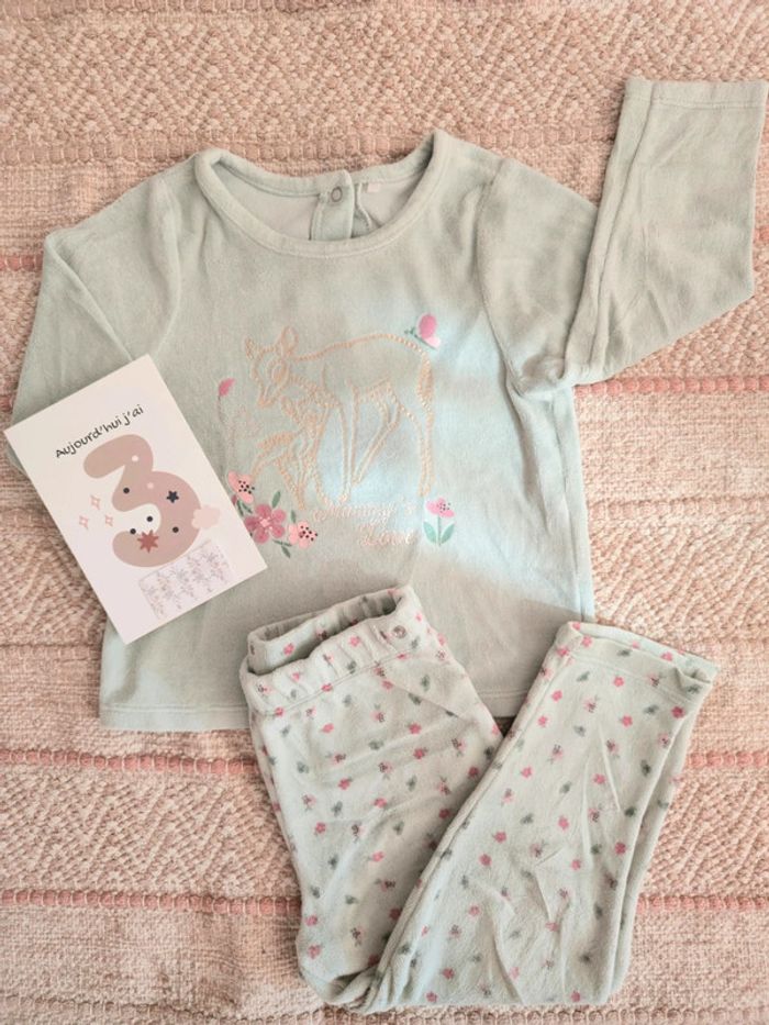 Pyjama velours Bambi vert clair Orchestra 36 mois