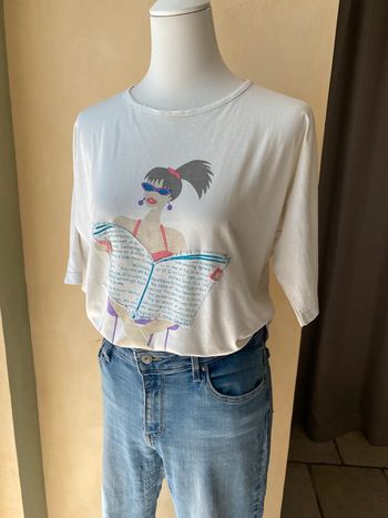 T-shirt blanc motifs dessin femme vintage Jessica J M