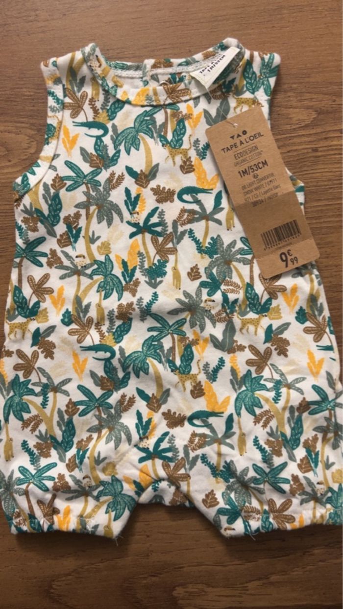 Combishort bébé 1 mois 53 cm neuf avec étiquette – motif jungle 🌿