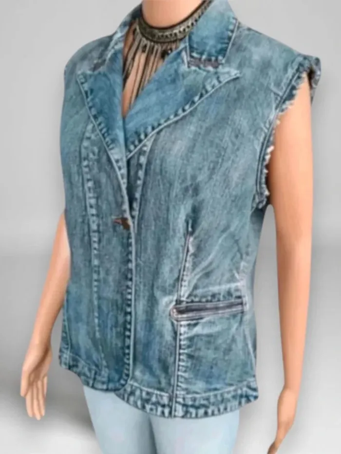 Veste jean cintrée sans manches avec motif marque Actuelle Jeans - photo numéro 2