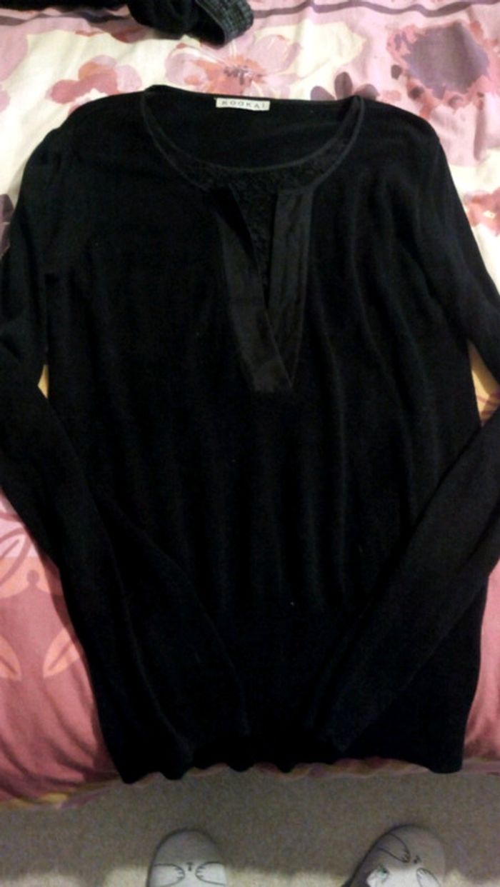 Pull fin noir dentelle décolleté Kookaï