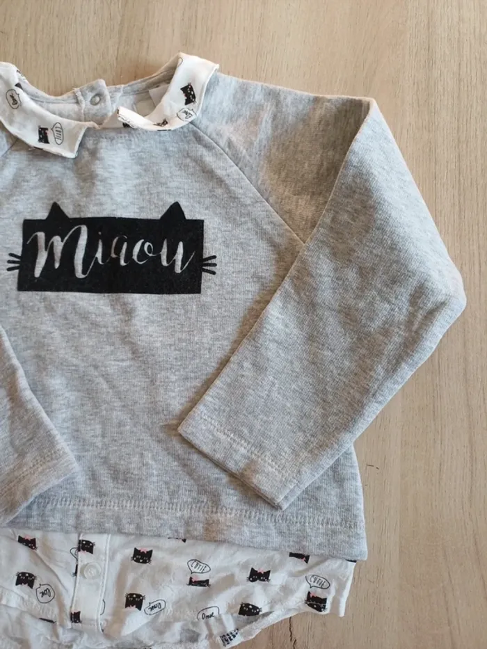 Sweat 2en1 chemise chat - photo numéro 4