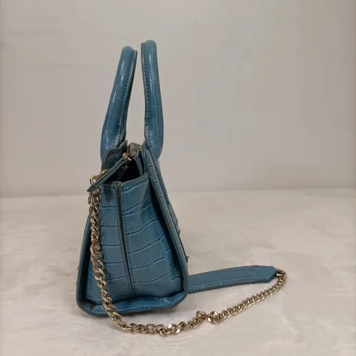 Petit sac à main bleu effet croco - petit format - bandoulière chaîne dorée - bon état S007 - photo numéro 5