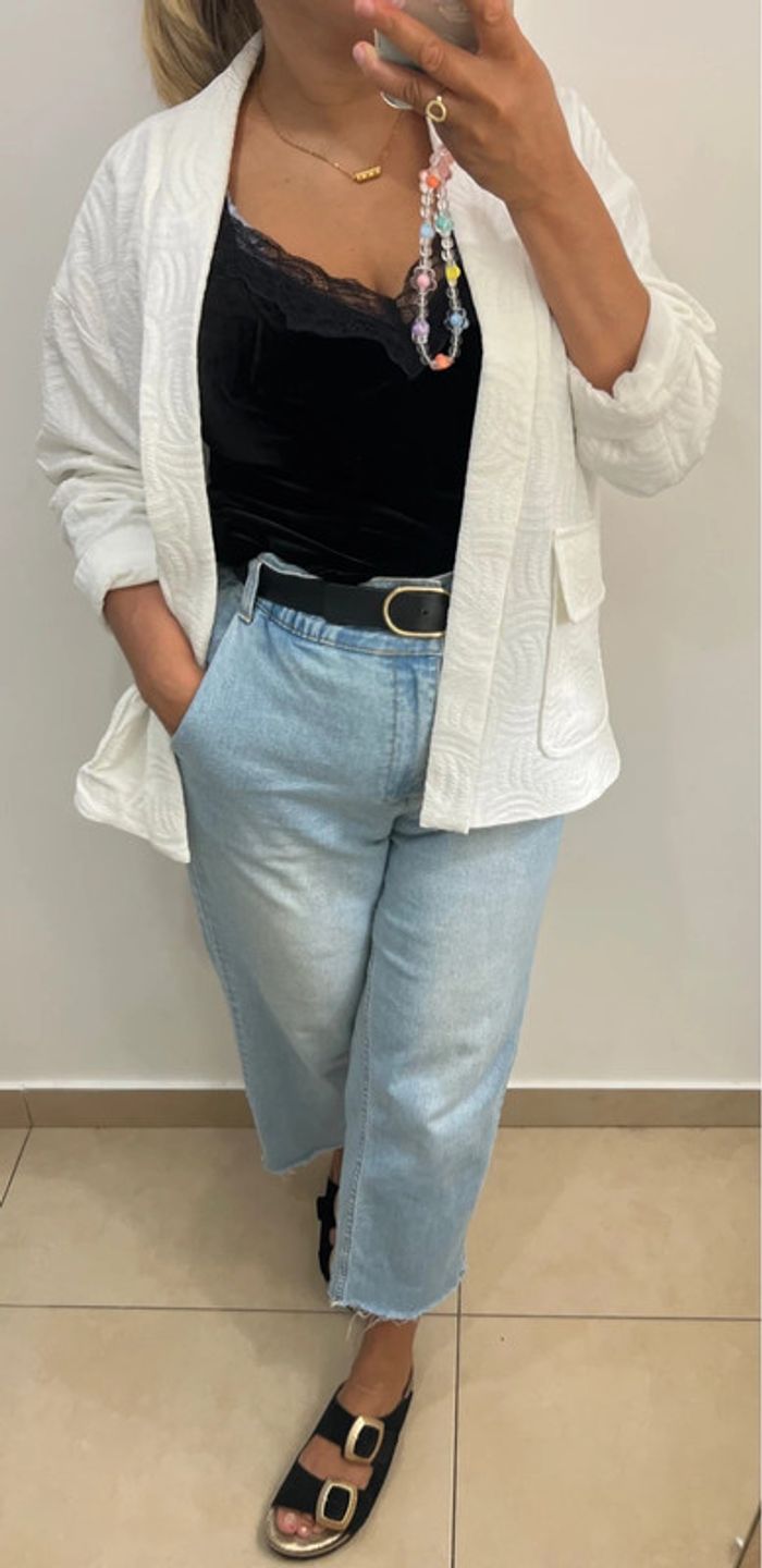 Veste blanche à motifs jacquard - photo numéro 3