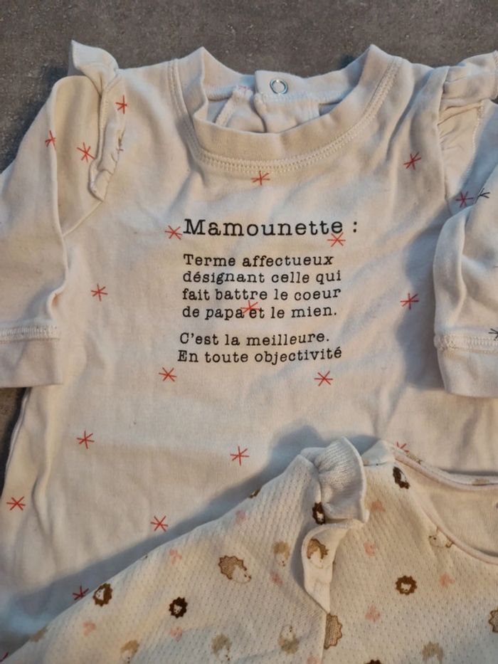 Lot 3 grenouillères bébé fille sans pied blanc motifs T3mois TBE obabi gémo - photo numéro 4