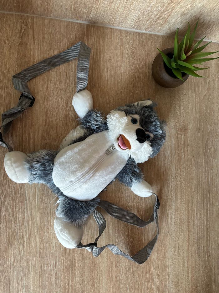 Sac à dos peluche chien husky gris  Sandy - photo numéro 2