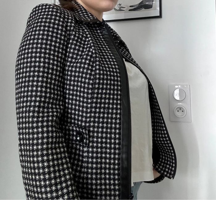 Veste Un Deux Trois – Taille 40 Motif pied-de-poule moderne | Détails simili cuir | Zip central - photo numéro 3