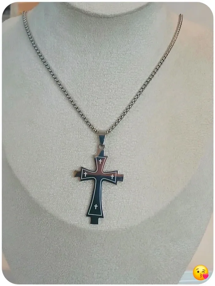 Collier croix acier inoxydable noir et gris - photo numéro 3