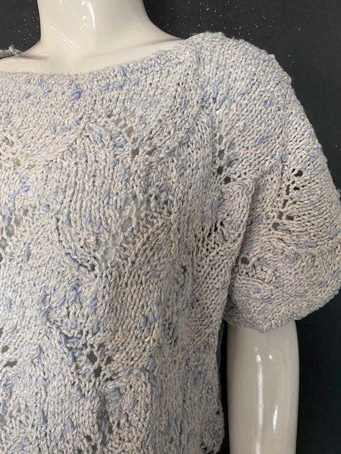 Pull en coton motifs ajourés fait main 1984