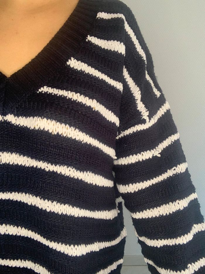 pull marinière court et oversize pull col en V marinière court et oversize - photo numéro 5