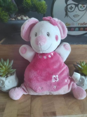 Doudou Peluche Knuffel Souris Nicotoy Fleur Rose Plat Mouchoir #geektradedoudou