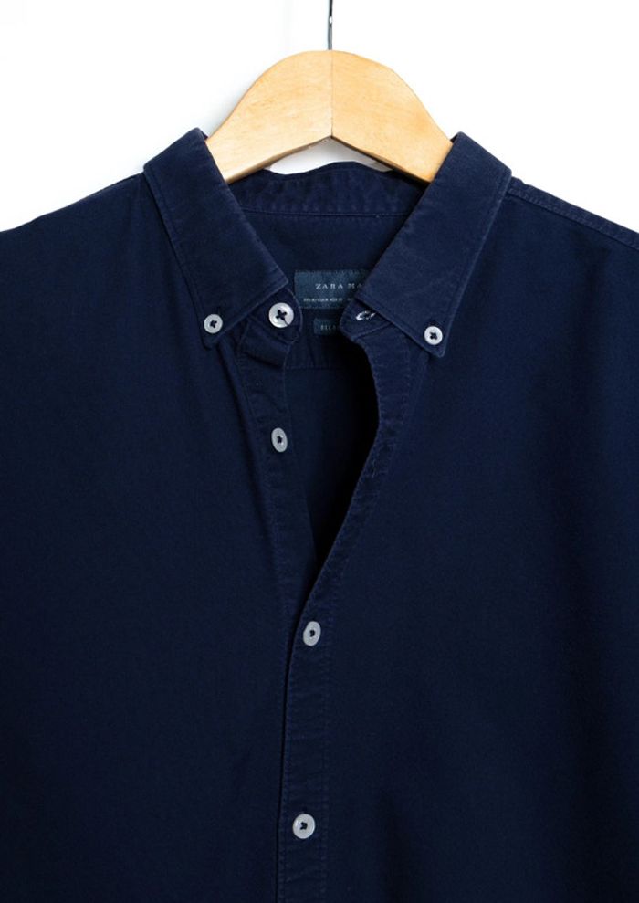 Chemise manches longues bleu marine • long sleeves navy shirt Zara Man Size M - photo numéro 3