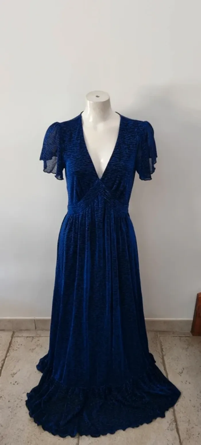 Robe longue maille lurex bleu marine 38 naf naf