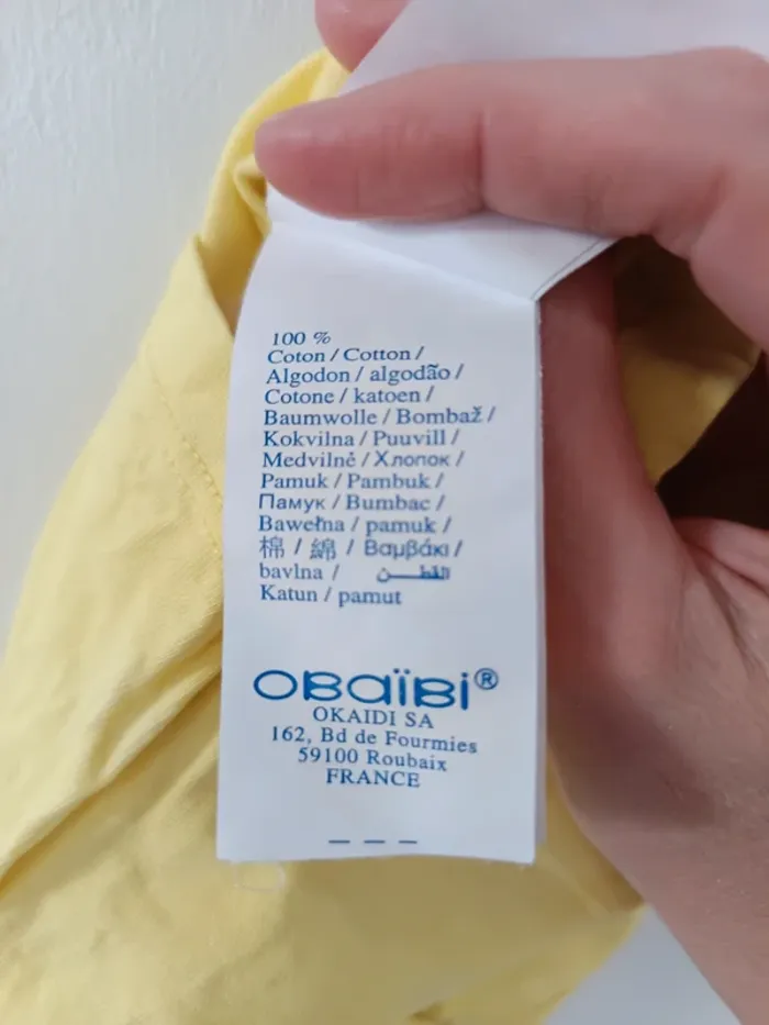 Top haut t-shirt manches courtes éléphant jaune bébé fille 3 mois Obaïbi - photo numéro 4