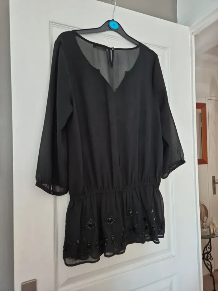 blouse manches 3/4 bréal noir avec bijoux - photo numéro 8