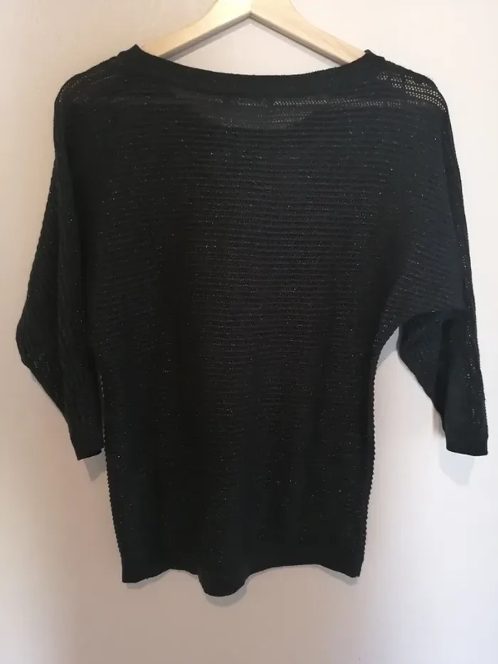 Pull ajouré noir et paillettes argent S - photo numéro 3