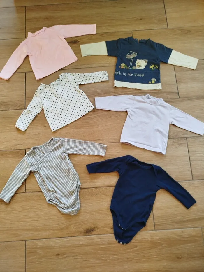 Lot T-shirt longues manches + bodys bébé fille 12 mois