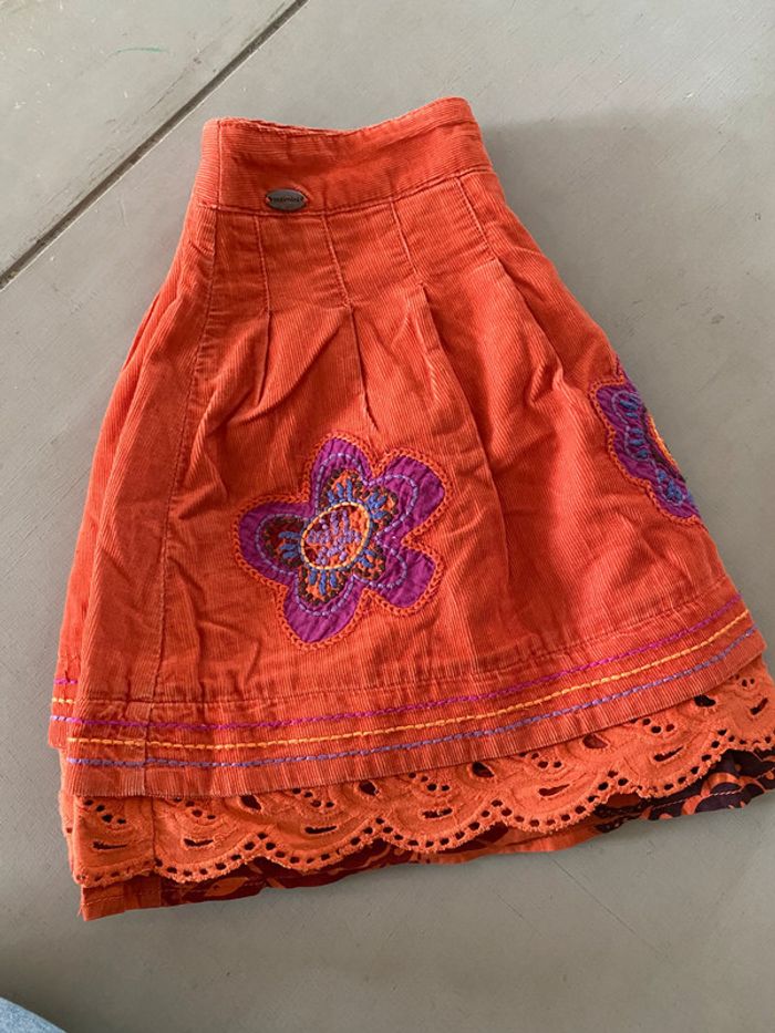 Jupe Catimini orange avec fleurs brodées 6 ans en velours côtelé - photo numéro 15