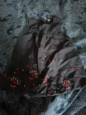 Robe grise broderies fleurs rouges 18mois